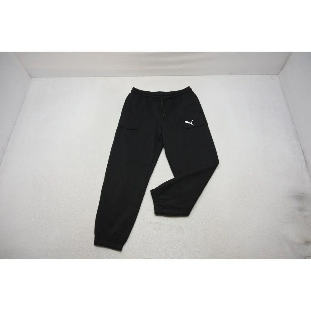 Puma Sweatpants Mens Size Medium Black Fleece Cotton Blend Joggers Tapered EUC‎